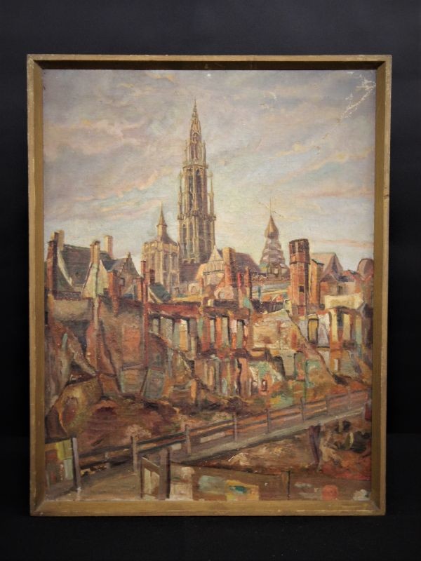 Speciaal Schilderij - Na de Bomaanslagen te Antwerpen 1944